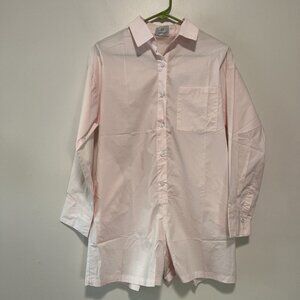 Parke Pink Cotton Long Sleeve Button Front Polo Romper Size XS